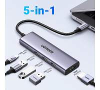 UGREEN Type-C Hub 5-в-1 4k 60hz HDMI 100W PD 3 USB-A 3.0 для MacBook Pro/Air (UG-15597)