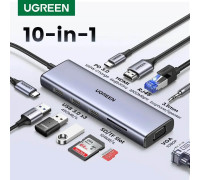 USB хаб для ноутбука Ugreen 10-в-1 4K HDMI VGA 1Gb Ethernet PD 100W USB 3.0 (UG-15601)