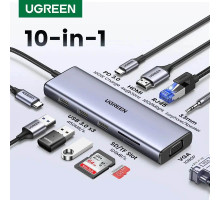 USB хаб для ноутбука Ugreen 10-в-1 4K HDMI VGA 1Gbps Ethernet PD 100W USB 3.0 (UG-15601)