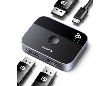 Переключатель DisplayPort 1.4 Switch DP Ugreen 2 в 1 Двунаправленный 8k 30hz 4k 240hz (UG-15708)