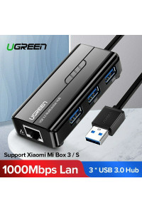 Ugreen 2 в 1 USB HUB 3.0 + сетевой адаптер USB 3.0 Gigabit Ethernet LAN RJ45 (20265)