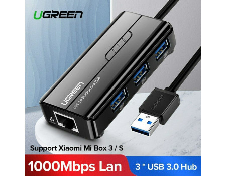 Ugreen 2 в 1 USB HUB 3.0 + мережний адаптер USB 3.0 Gigabit Ethernet LAN RJ45 (UG-20265)