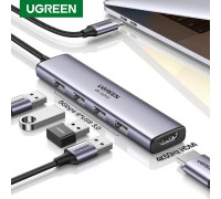 Хаб для MacBook Air Pro M4 5-в-1 Ugreen Type-C Hub 4k 60hz USB 3.0 Thunderbolt 4/5 (UG-20955)