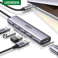 Хаб для MacBook Air Pro M4 5-в-1 Ugreen USB-C 4k 60hz USB 3.0 Thunderbolt 4/5 (UG-20955)
