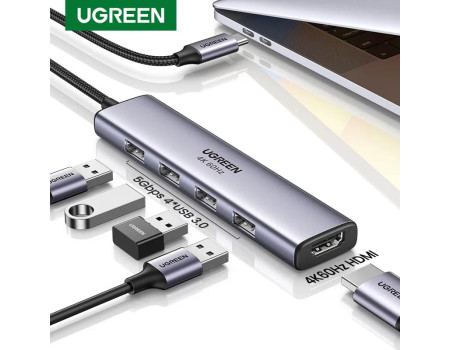 Хаб для MacBook Air Pro M4 5-в-1 Ugreen USB-C 4k 60hz USB 3.0 Thunderbolt 4/5 (UG-20955)