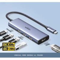 USB хаб Type-C HDMI 2.1 Ugreen 5-в-1 8k 30hz 4k 120hz PD 3.0 USB 3.0 (UG-CM500)