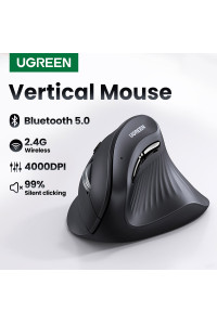 Вертикальная мышь UGREEN Bluetooth 5.0+2.4G 1000/1600/2000/4000DPI эргономичная тихий клик