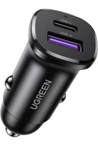Зарядка в машину от прикуривателя UGREEN 30W Type-C PD3.0 QC4.0 для iPhone 16/15 Samsung Galaxy S24 Xiaomi 