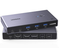 Переключатель 2 ноутбука 2 монитора Ugreen Type-C HDMI DisplayPort 4k 60hz USB 3.0 PD100W (UG-45487)