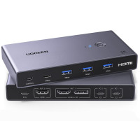 Переключатель 2 ноутбука 2 монитора Ugreen Type-C HDMI DisplayPort 4k 60hz USB 3.0 PD100W (UG-45487)