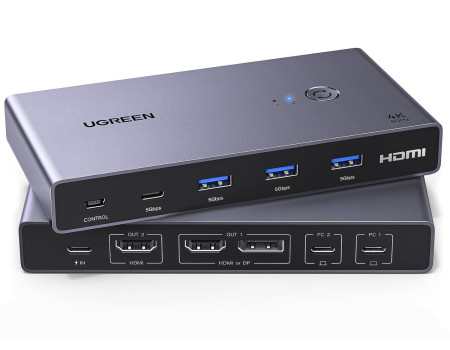 Перемикач 2 ноутбуки 2 монітори Ugreen Type-C HDMI DisplayPort 4k 60hz USB 3.0 PD100W (UG-45487)