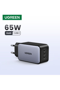 Зарядное устройство Type-C 3 порта Ugreen 65W GaN QC 4.0 PD 3.0 PPS (UG-35529)