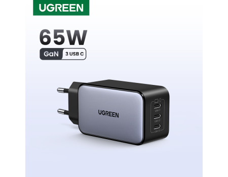Зарядное устройство Type-C 3 порта Ugreen 65W GaN QC 4.0 PD 3.0 PPS (UG-35529)