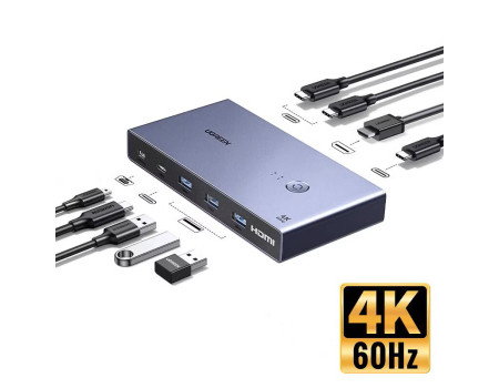 Перемикач 2 ноутбука 1 монітор 2 Type-C HDMI 4k 60hz Ugreen PD100W (UG-25959)