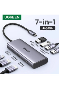 Хаб для двох моніторів 2 x HDMI 4k Type-C Ugreen 7-в-1 PD 100W Thunderbolt 4 (UG-35897)