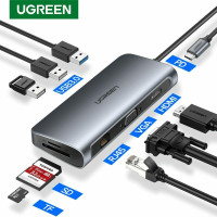 Хаб для MacBook M4 Ugreen Type-C 9-в-1 Ethernet USB 3.0 4K HDMI VGA PD (UG-40873)