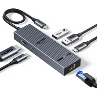 UGREEN Type-C хаб Revodok Pro 6-в-1 USB 3.2 10 Гбит/с 4K 60 Гц HDMI PD100W RJ45 (UG-45364)