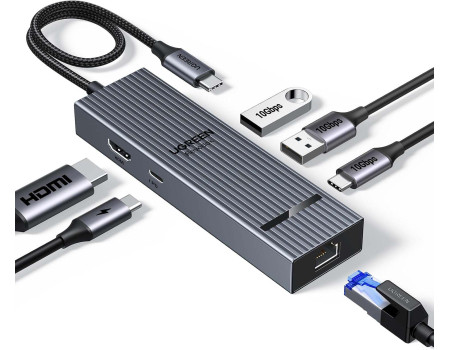 UGREEN Type-C хаб Revodok Pro 6-в-1 USB 3.2 10 Гбіт/с 4K 60 Гц HDMI PD100W RJ45 (UG-45364)