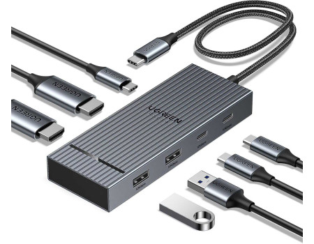 Хаб для подключения двух мониторов UGREEN 7 в 1 Revodok Pro HDMI 4K 60hz 10 Гбит/с PD (UG-45365)