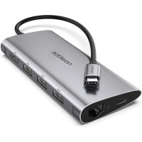 Ugreen Type-C хаб 8-в-1 USB 3.0 HDMI 4K Gigabit Ethernet картридер SD/TF PD 100W