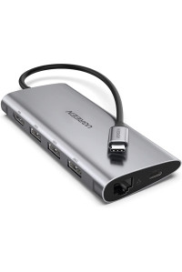 Ugreen Type-C хаб 8-в-1 USB 3.0 HDMI 4K Gigabit Ethernet картридер SD/TF PD 100W