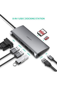 Хаб UGREEN Type-C 8-в-1 3 * USB 3.0 VGA PD 60W Gigabit Ethernet SD/TF (UG-50539)