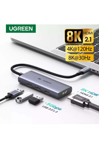  Хаб USB-C HDMI 2.1 8k-30hz 4k-120hz 2k-144hz HDR Ugreen для Macbook Lenovo Huawei Xiaomi