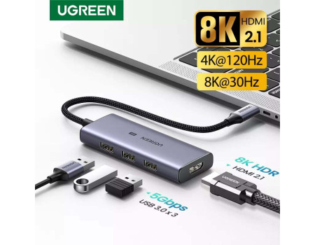  Хаб Type-C HDMI 2.1 8k 30hz 4k 120hz 2k 144hz HDR Ugreen для Macbook Lenovo Huawei Xiaomi