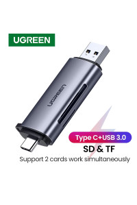 Картридер USB 3.0 2 в 1 SD MicroSD 2 TB OTG USB-C USB-A Ugreen (UG-50706)