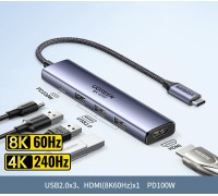 Хаб USB-C HDMI 2.1 Thunderbolt 5/4 Ugreen 5 в 1 8k 60hz 4k 240hz 170hz 144hz (UG-55611)