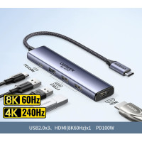 Хаб USB-C HDMI 2.1 Thunderbolt 5/4 Ugreen 5 в 1 8k 60hz 4k 240hz 170hz 144hz (UG-55611)
