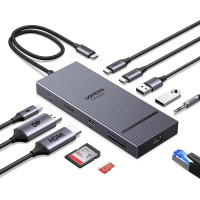 Хаб UGREEN Revodock Pro для 2 моніторів 11-в-1 4k 120hz DP+HDMI 10 Гбіт/с PD 100W RJ45 3.5 мм (UG-55766)