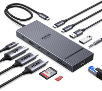 Хаб UGREEN Revodok Pro 12-в-1 для 1-2-3 моніторів 4k 120hz DP HDMI 10 Гбіт/с 100W (UG-55767)