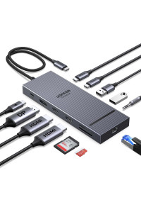 Хаб UGREEN Revodok Pro 12-в-1 для 1-2-3 моніторів 4k 120hz DP HDMI 10 Гбіт/с 100W (UG-55767)