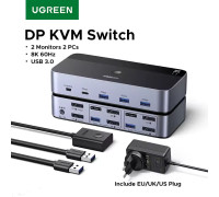 Переключатель 2 монитора 2 компьютера Displayport 1.4 8k 60hz 4k 240hz 144hz USB 3.0 Ugreen (UG-55851)