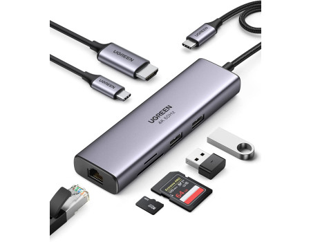 Хаб для Макбука M4 7-в-1 Ugreen USB-C RJ45 4K 60Hz HDMI PD 100W (UG-CM512)