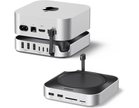 Хаб подставка для Mac Mini M4/ M4 Pro 11 в 1 Ugreen слот NVMe 8TB 10Gbps USB-A/C SD/TF (UG-65487)