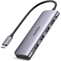 USB C хаб 6-в-1 Ugreen 4K HDMI 3 USB 3.0 картридер SD/TF для MacBook M4 M3 M2 (UG-70410)