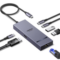USB-хаб Type-C DisplayPort 7-в-1 4k 60hz RJ45 PD100W USB 3.2 10 Гбит/с Ugreen (75774)