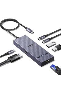 USB-хаб Type-C DisplayPort 7-в-1 4k 60hz RJ45 PD100W USB 3.2 10 Гбит/с Ugreen (75774)