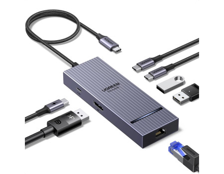 USB-хаб Type-C DisplayPort 7-в-1 4k 60hz RJ45 PD100W USB 3.2 10 Гбіт/с Ugreen (75774)