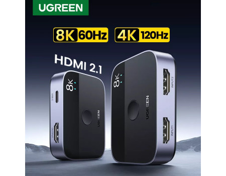 UGREEN HDMI 2.1 Switch HDMI Splitter Разветвитель Переключатель 2 в 1 8K 60Hz 4K 144Hz двунаправленный (90385A)