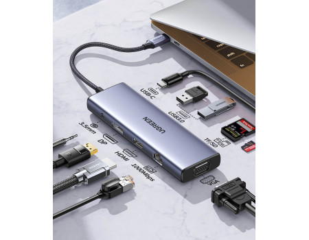 USB Хаб Type-C Displayport DP Thunderbolt 3/4 HDMI 4k 60hz VGA USB 3.0 10-в-1 Ugreen (UG-90887)