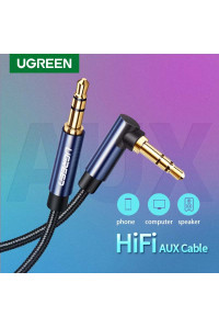 Кабель AUX 3.5 mm на 3.5 mm кутовий 90 градусів Hi-Fi нейлон Ugreen (UG-AV139)