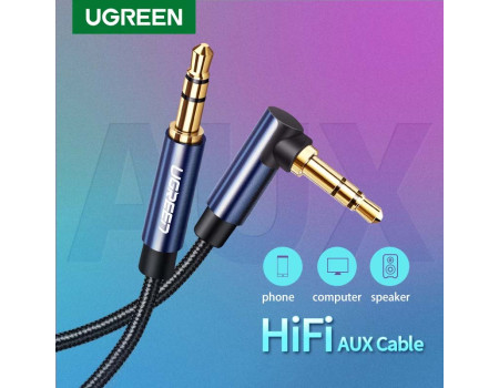Кабель AUX 3.5 mm на 3.5 mm кутовий 90 градусів Hi-Fi нейлон Ugreen (UG-AV139)