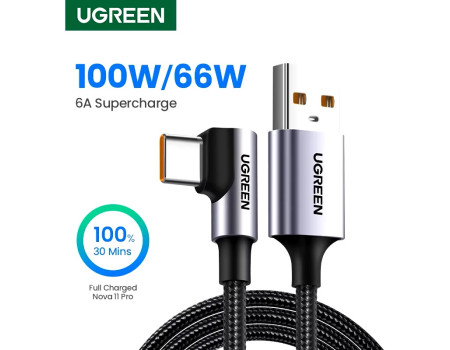 Кабель UGREEN 100W 6A USB Type-C кутовий 100W/66W Super Charge 27W (UG-60730)