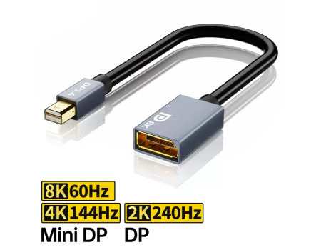Переходник Mini DisplayPort-DisplayPort 1.4 8k 60hz Mini DP to DP двунаправленный (2525)