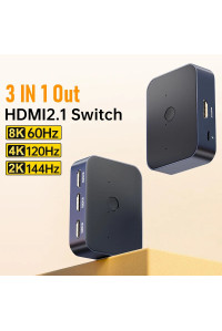 HDMI 2.1 Перемикач Розгалужувач 3 в 1 8k 60hz 4k 120hz 2k 165hz 1080P 240hz HDR для ПК PS5 Xbox