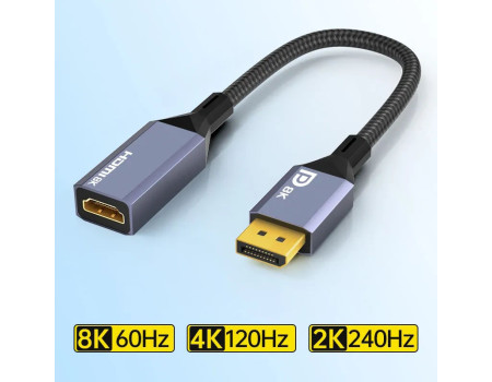 Переходник Displayport HDMI 2.1 8k 60hz 4k 120hz 2k 240hz DP 1.4 HDR (2484)