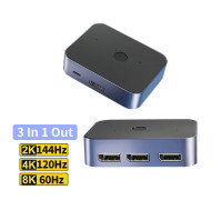 Переключатель DisplayPort 1.4 3-в-1 8k 60hz 4k 144hz Двунаправленный (0112)